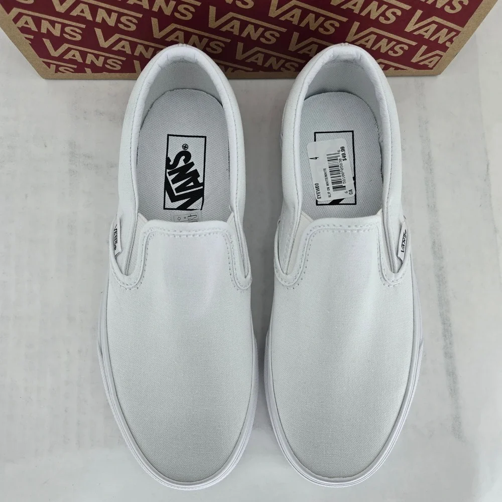 Vans Classic Slip-On True White Canvas Sneakers VN000EYEW00 Mens 4 Womens 5.5